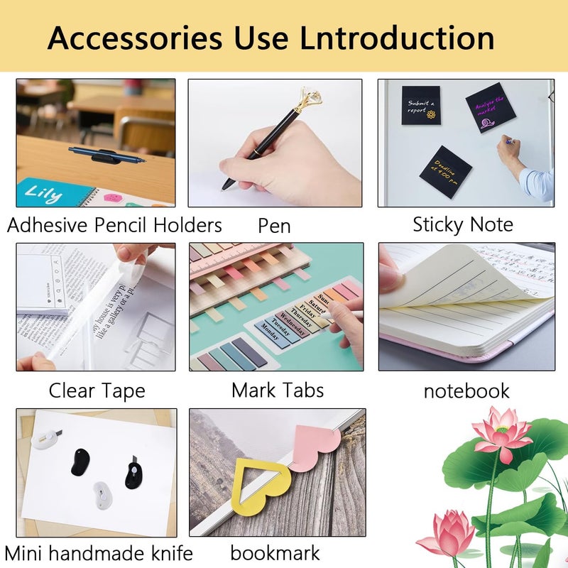 suniya Office Supplies,Desk Accessories,with Stapler, Tape Dispenser,Desk Organizer,Folding Phone Holder,Pen,Journal Notebook,Scissor,Staple Remover,Staples,Clear Tape,Sticky Notes,Paper Clips,Bookmark,Ect - Image 4